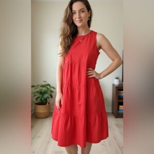 J. Crew Maxi Tiered Tank Top Dress Red Women Size 2 Sleeveless